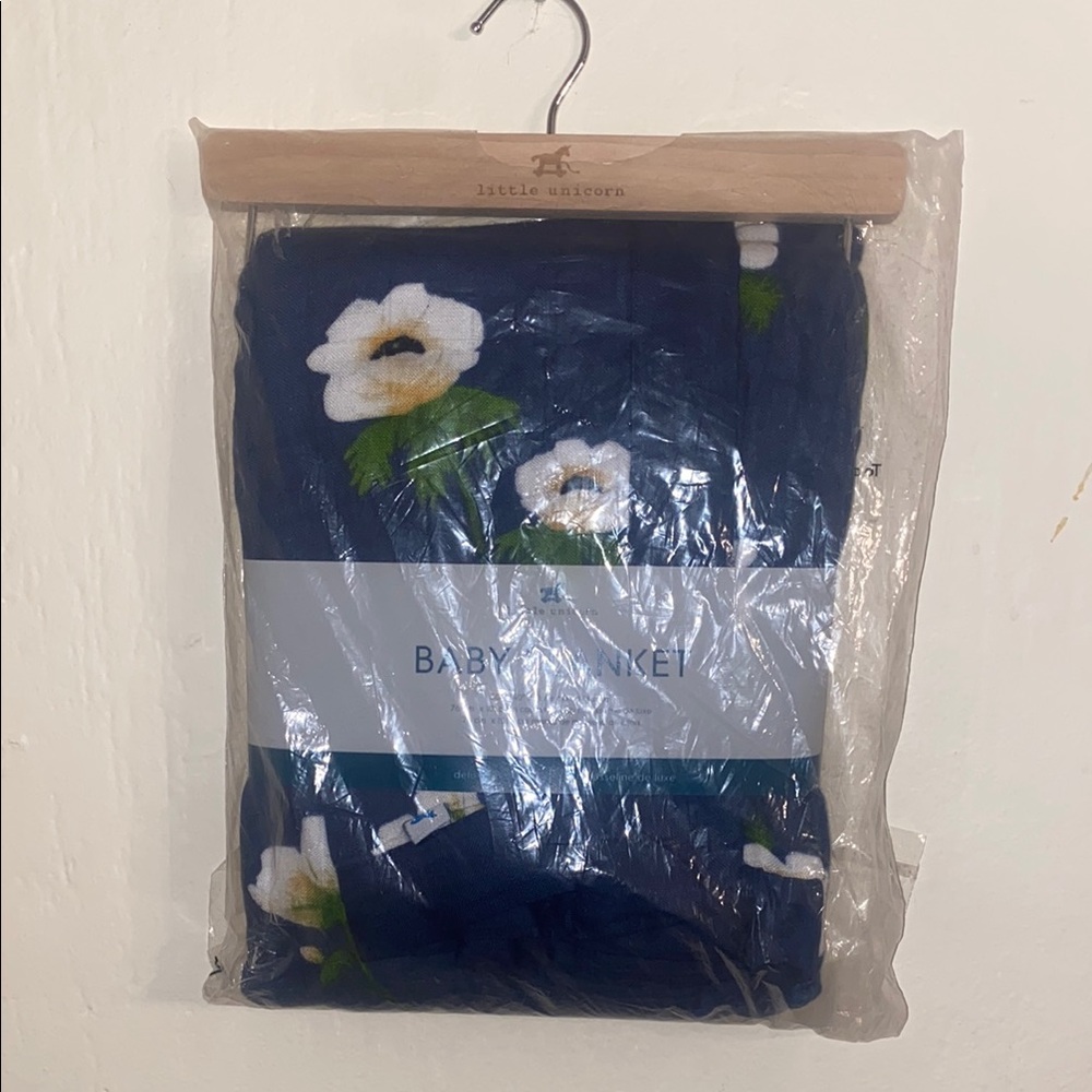SOLD— Little Unicorn Navy Floral Blanket